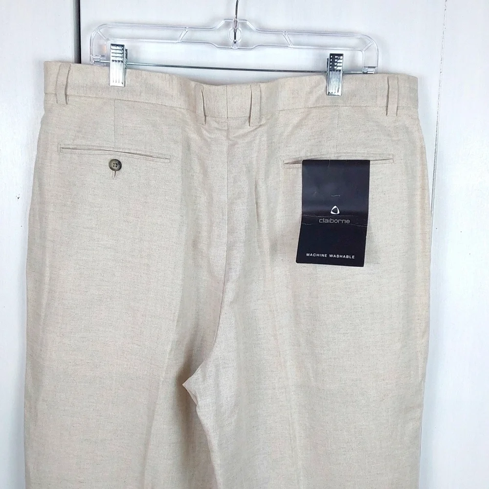 Liz Claiborne |Mens Cream LINEN Trouser Pants Neutral Preppy Luxe Sz.38x32